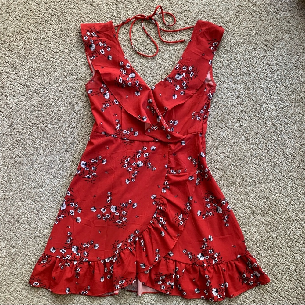 Zaful Red with black floral dress small